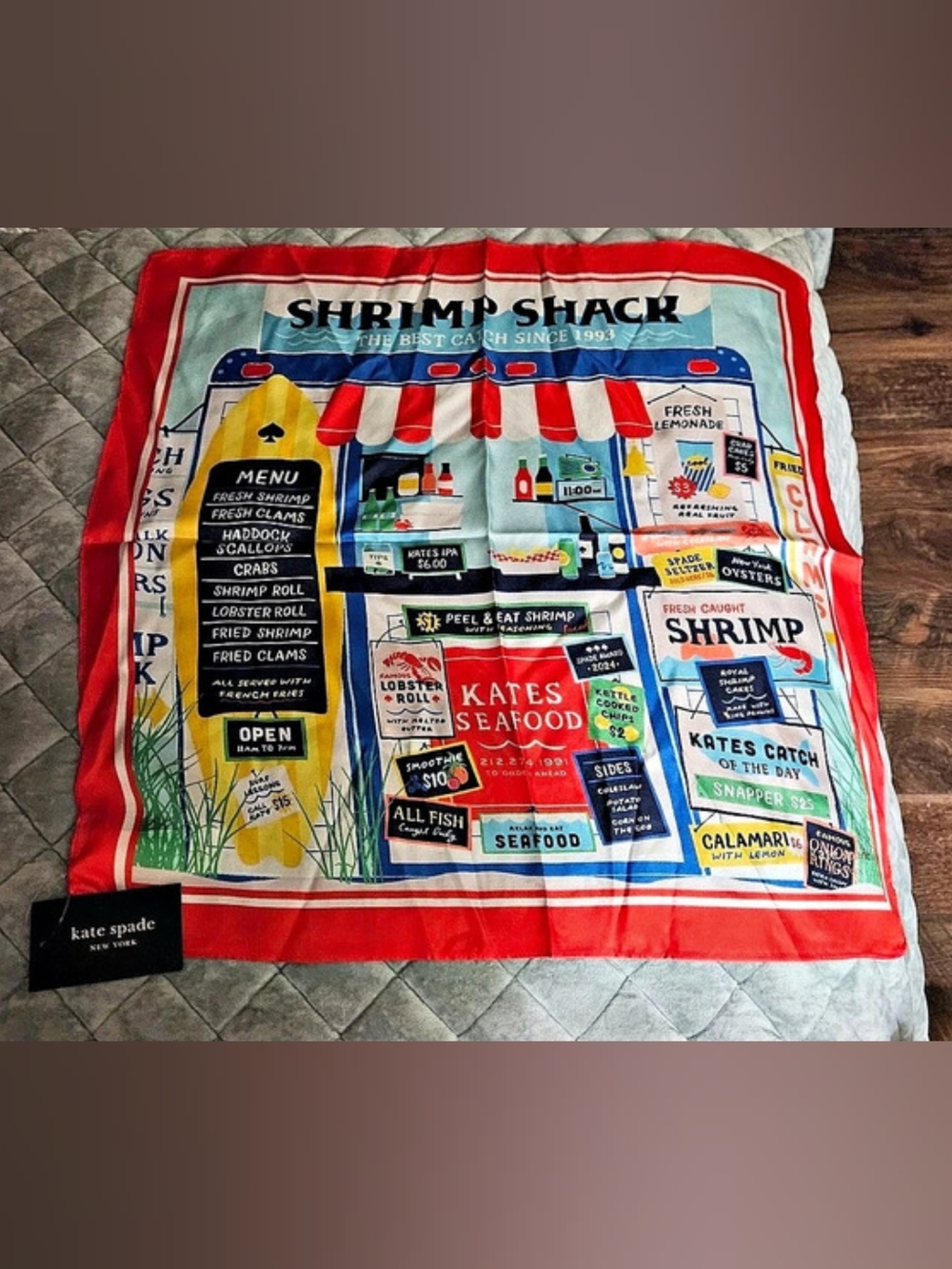 Kate Spade New York Shrimp Shack Silk Bandana Silk Bandana in Red & Blue NWT